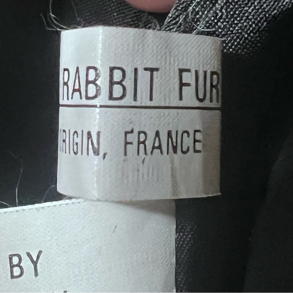 Rabbit Fur Zip Up Mob Wife Fur Coat With Tail Tassels Black M - Picture 15 of 15